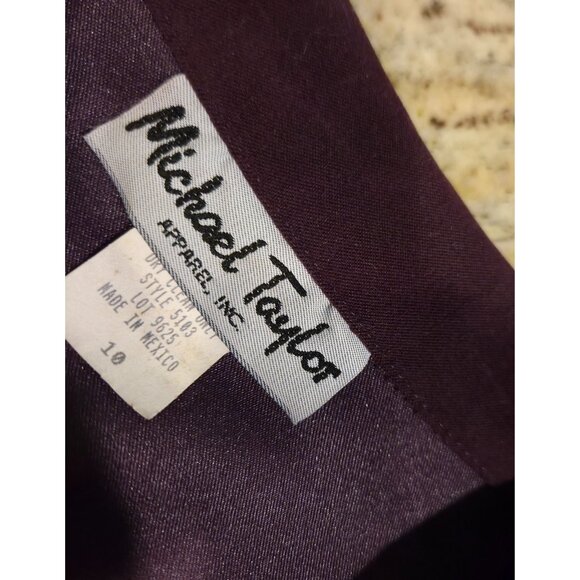Michael Taylor Sz 10 Wine  2 Piece Sleeveless Sheath Long Blazer Dress Set Mini - Picture 16 of 16
